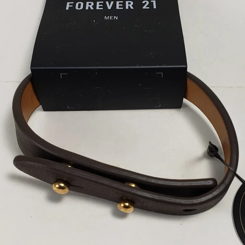 2/$30 Men's Brown Genuine Leather Bracelet – Adjustable Cuff w/ Gold Stud Detail